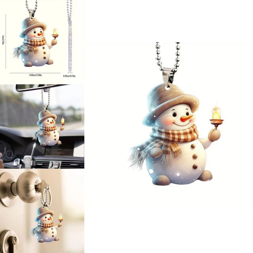 Christmas Cute Handheld Candle Snowman Pattern Acrylic Pendant For Festive Decor