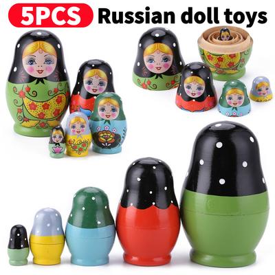 5patrová dřevěná panenka Matrjoška Bezpečná Hladká Jahodová Květinová Dívka Matrjoška Panenka Ozdoba Ručně Malovaná pro Děti Dárky