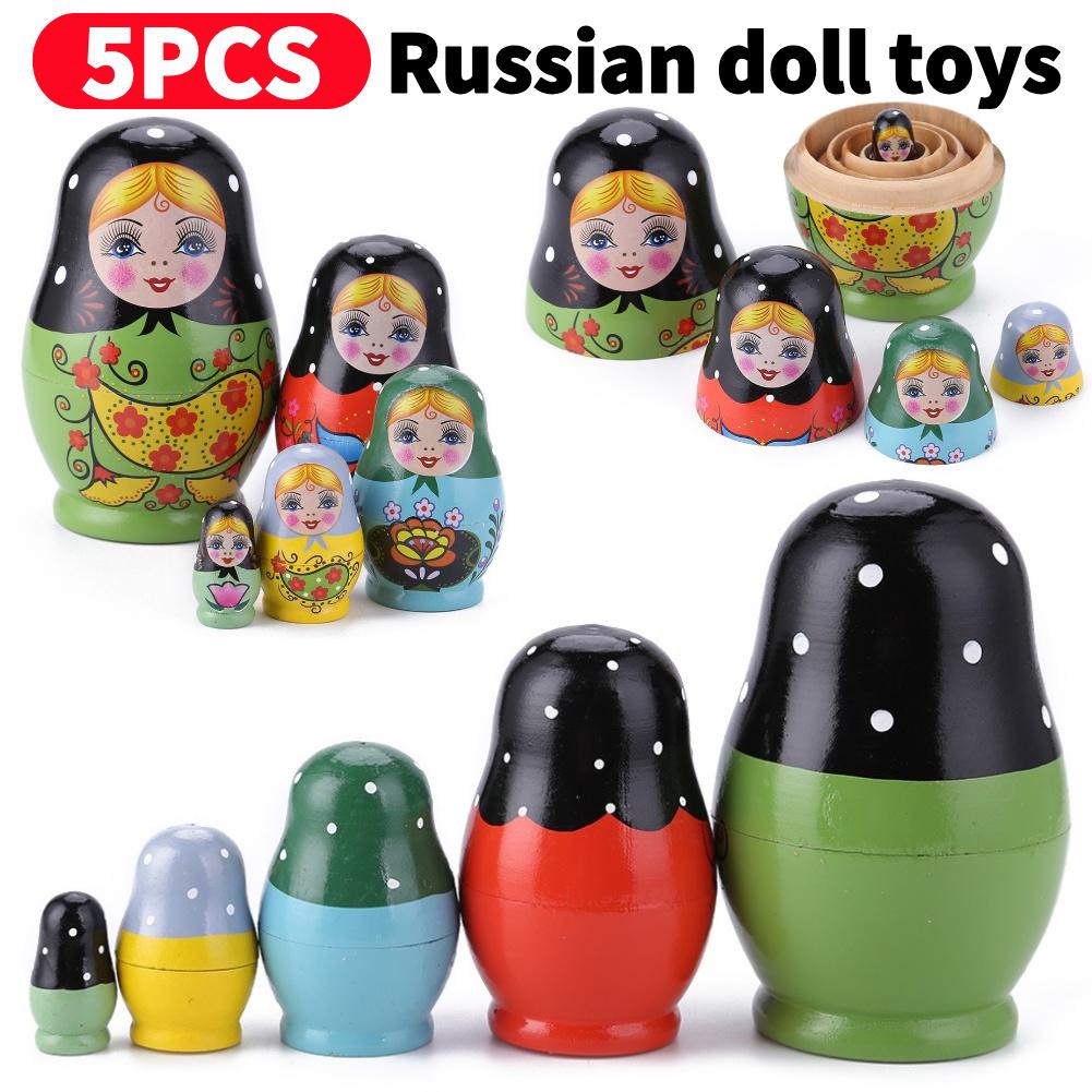 Bambola Matrioska in Legno a 5 Piani Sicura Liscia Bambina Fiore di Fragola Matrioska Ornamento Dipinta a Mano per Regali per Bambini