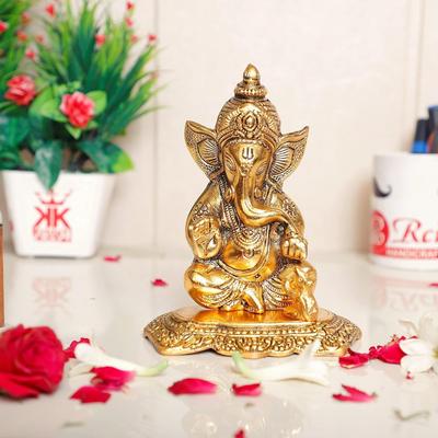 Ganesha Metal Action Statue,Ganpati Murti For Pooja Room & Decor Your Home,Office,Religious Idol Gift Article,Showpiece Figunrines. Gold