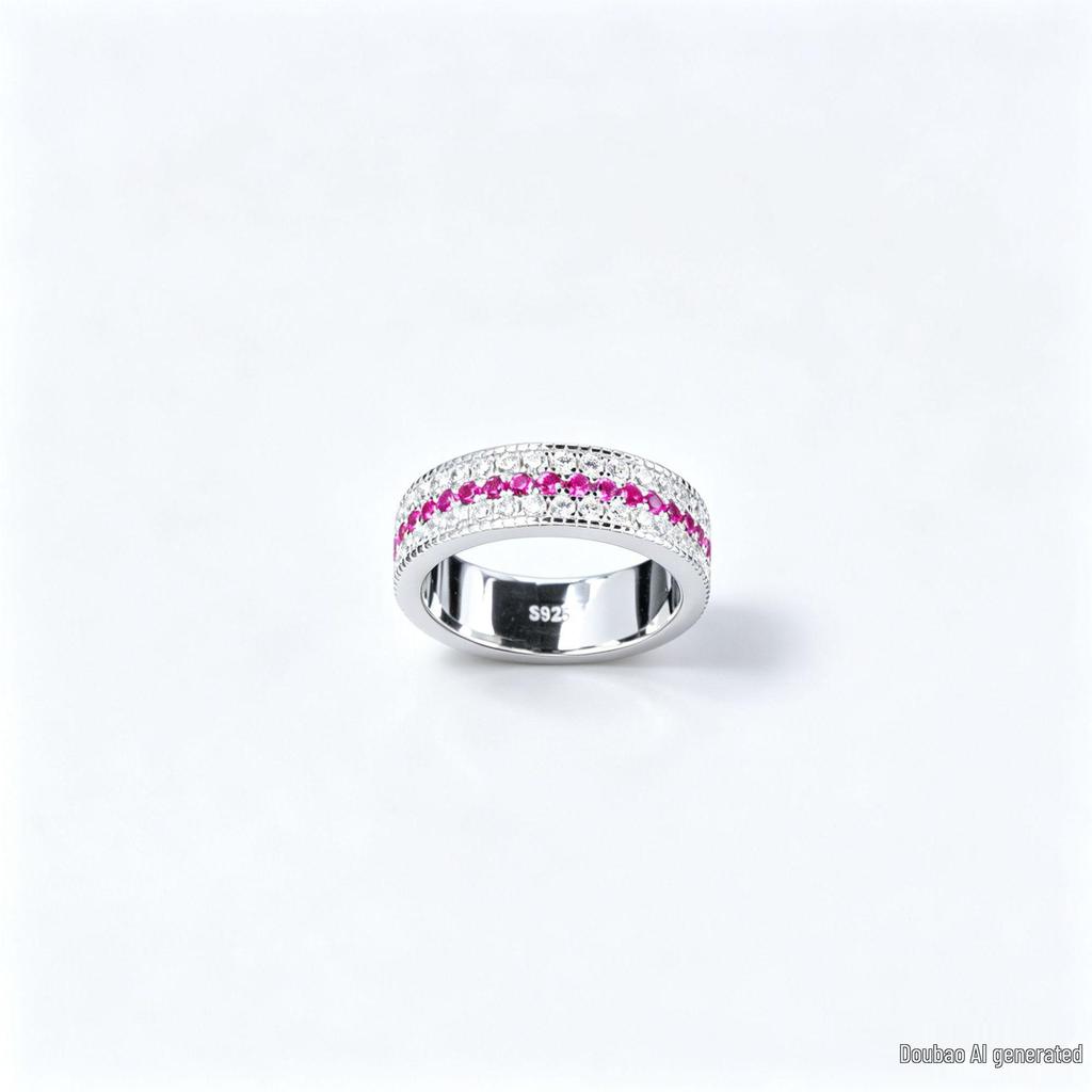 Wide S925 Silver Ruby Band Ring - Full Inlaid Rubies on Both Sides, European and American Style, Couple Light Luxury Design