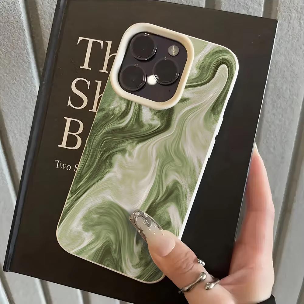 

Fresh Green Marble Style Phone Case For iPhone 17 Pro Max 16 Plus 15 Pro 14 13 12 11 XR 17Air Lychee Textur Soft Cover iPhone 16 Plus