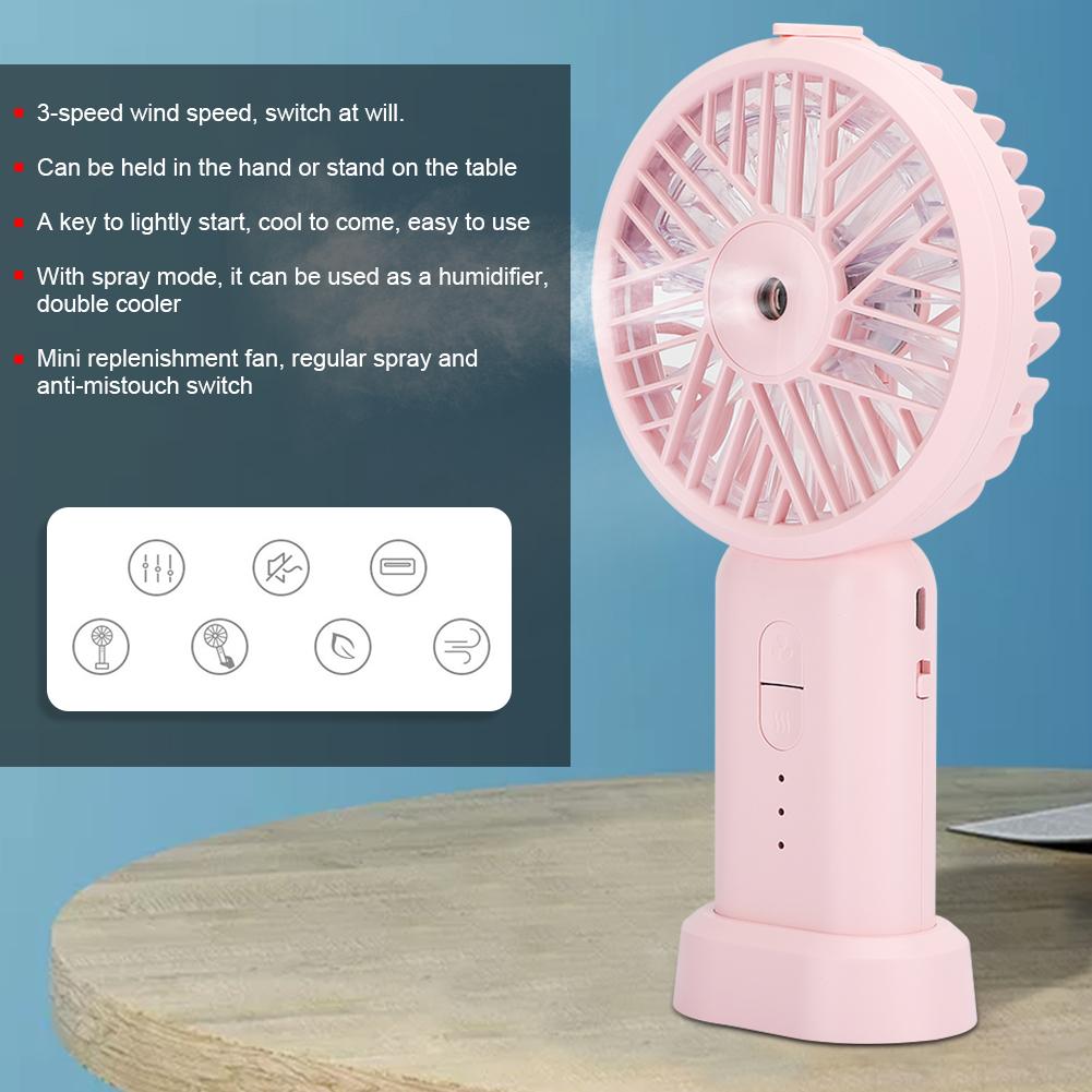 Handheld Charging Small Fan Humidification Mini USB Portable Desktop Bedside UniversalPink 178 x 92 x 40mm