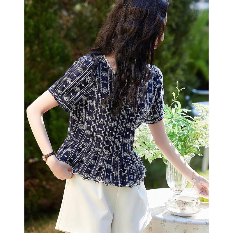 Demana 100% Cotton Embroidered Puff Sleeve Blouse