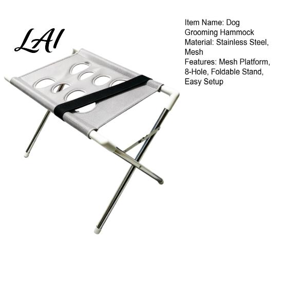 Pet Care Restraint System Dog Grooming Hammock Stand Wash Station with Mesh Platform Cat Shower Foldable Stainless Steel 8-Hole Table for Cats Dogs