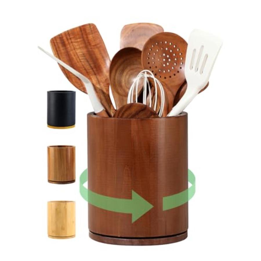 

Wooden Utensil Holder 360 Rotating 7.3 Large Kitchen Counter Utensil Organizer with Walnut Finish Farmhouse Style Countertop United States