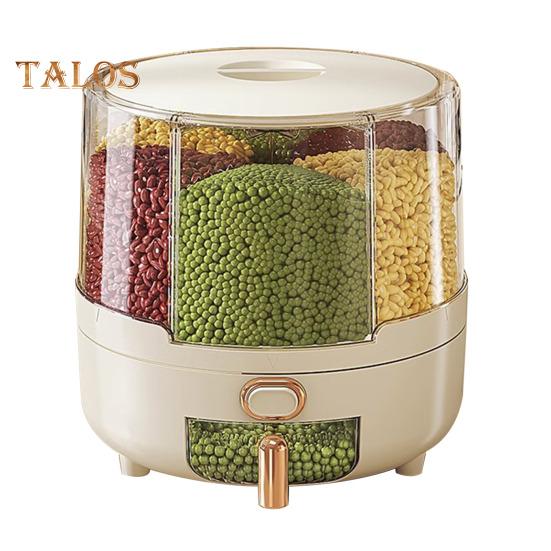

Вращающийся на 360 градусов дозатор хлопьев, контейнер для риса с крышкой, большая вместимость, несколько отсеков, органайзер для хранения зерна S