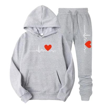 Heart Printing Hoodies Sportswear Sets Women 2 Piece Sweatshirt and Sweatpants Suits Design Hooded Tracksuit  Clothes