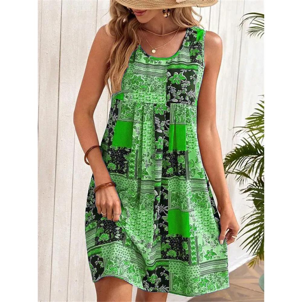 Damen Minikleid ärmellos 3D-Blumendruck Streetwear-Kleid Übergröße Retro Freizeitkleid