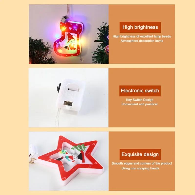 Christmas Tree Light String Window Lamp Hanging Ornament Santa Claus Decoration Lights Star Snowman Indoor Lights Tree Decor
