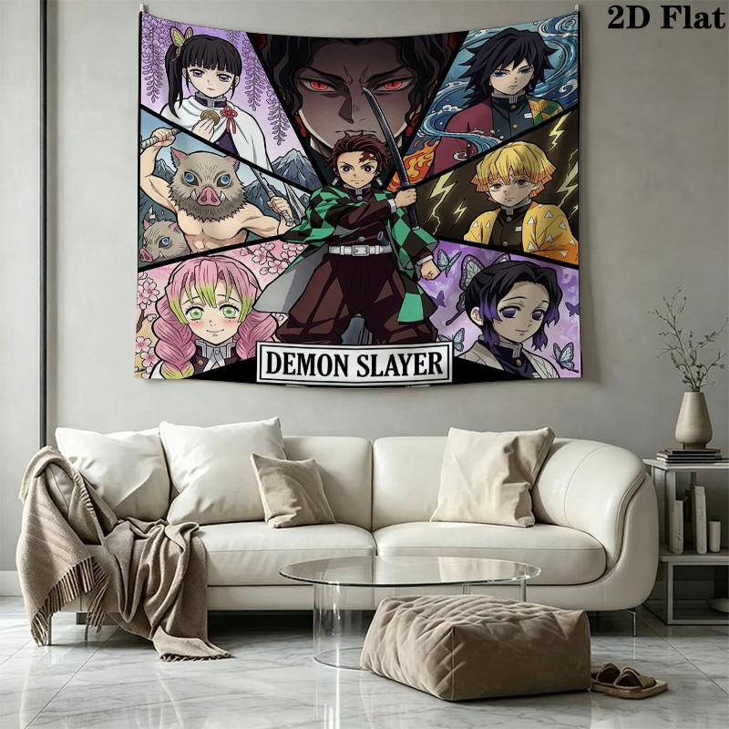 Demon Slayer Kimetsu No Yaiba Wall Tapestry Aesthetic Wall Hanging Printed Fabric Blanket Decorative Tapestries for Bedroom Living Room Home Decor