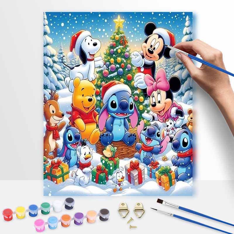 Disney DIY Painting Kit Christmas Cartoon Classic Style Home Decor Craft Gift Idea Snow Scene Mickey Stitch Winnie The Pooh Art Set 20x30cm
