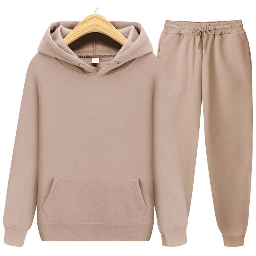 Men's 2024 Spring/Autumn Solid Color Pullover Hoodie & Sweatpants Set, 180g Fleece Fabric