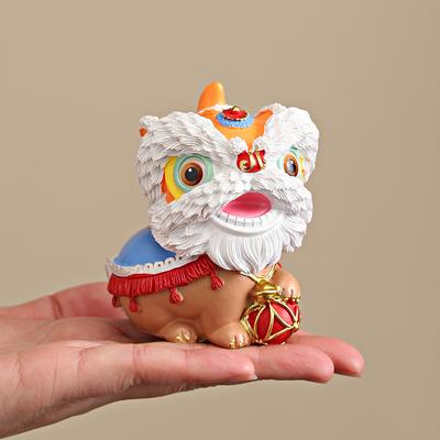 Resin Lion Dance Sculptures and Figurines Chinese Characteristic Mascot Luxury Home Room Office Table Decoration and Accessories