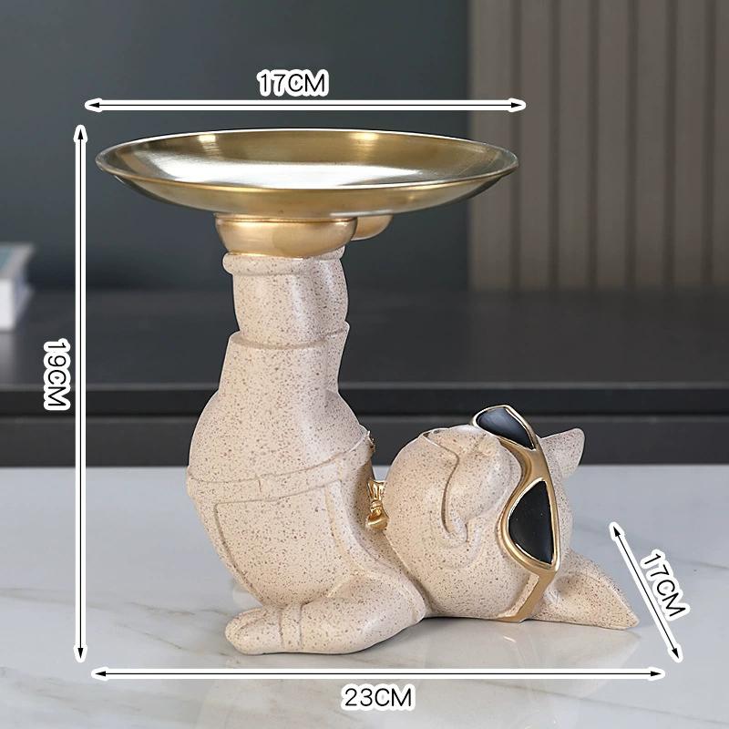 

French Fighting Dog Tray Ornament Resin Entrance Hall Cabinet Key Storage And Organization Living Room Desktop Room Decoration бежевий