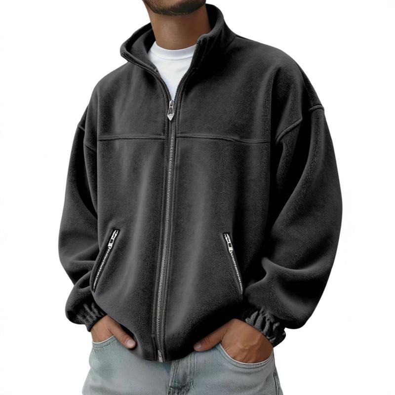 Men S Fleece Stand Collar Zip Up Sweatshirt Casual Outerwear