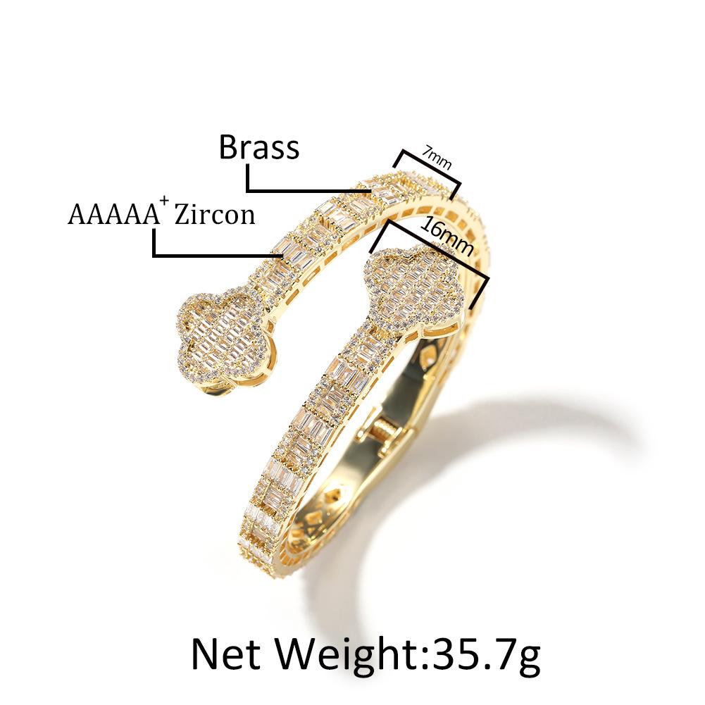 Copper inlaid zircon four-leaf clover bracelet high-end ins style niche hip-hop bracelet fashion