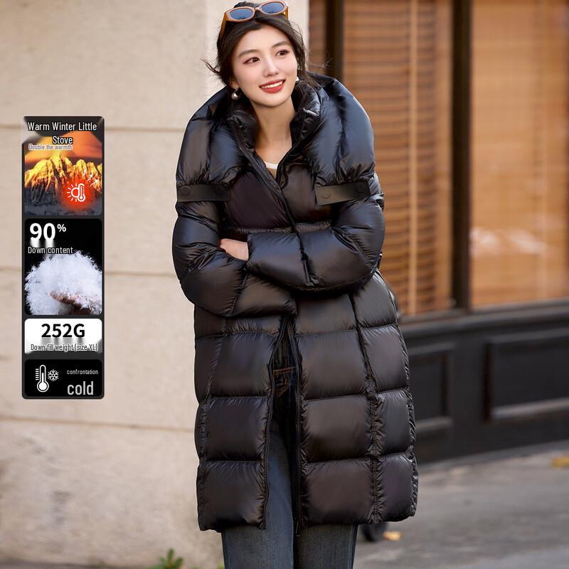 Bailuyu Women's Winter Hooded Mid-Length Thickened Down Coat