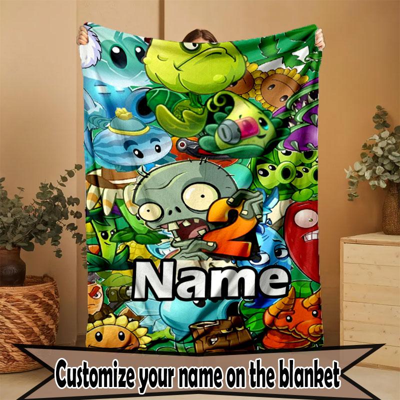 Custom Name Personalized Plants vs. Zombies Print Blanket, Home Decor, Bedroom, Sofa, Camping, Couch, Gifts for Birthday Christmas