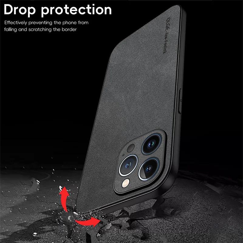Luxury Leather Phone Case For iPhone 17 16 15 14 13 12 11 Pro Max Plus 17 Air Silicone Soft Protection Shockproof Cover Funda