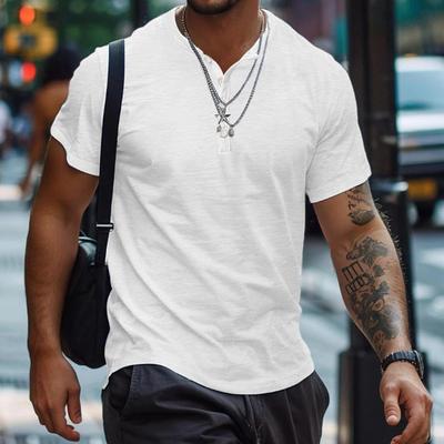 Men's Summer Cotton Short-sleeved T-shirt Solid Color Henry Shirt Slim Fit T-shirts for Men