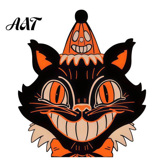 Atmospheric Retro Interior Ornaments Halloween Wooden Ornaments, Distressed Pumpkin/Cat Decorations, Desktop & Wall Unique Handcrafted Wood Decors for