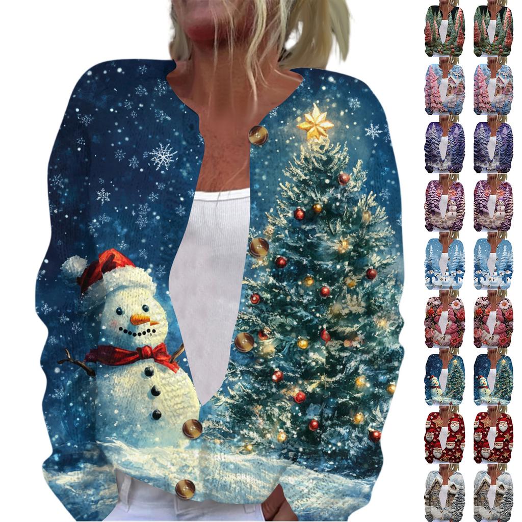 Women's Fashion Printed Long Sleeve Knitted Cardigan Button Down Jacket