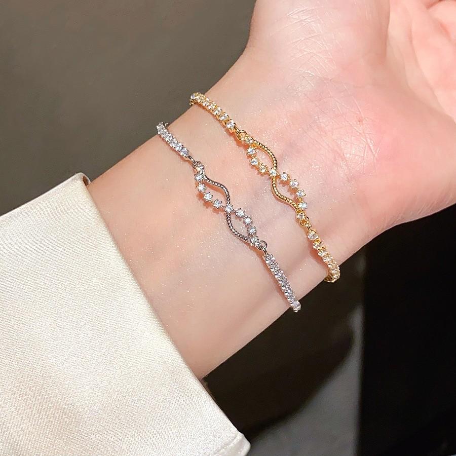 Zircon Cross Pendant Adjustable Bracelet With Geometric Design For Women