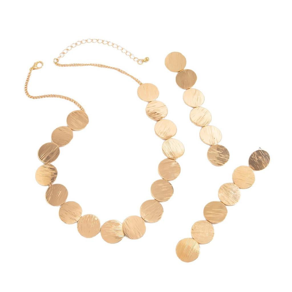 Fashion Metal Geometric Round Piece Splicing Necklace Women'S, Cold Wind Sequins Tassel Long Earrings
