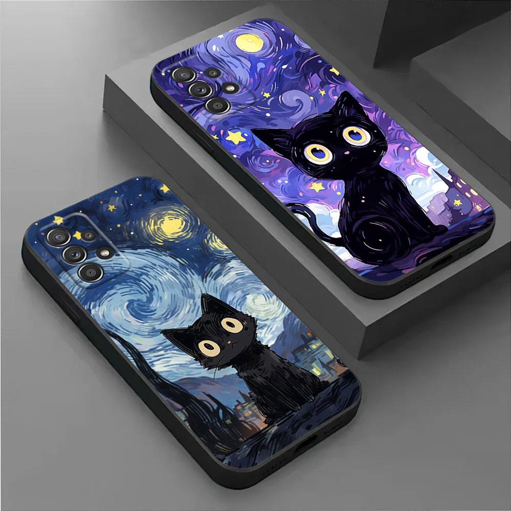 Cat Van Gogh Starry Sky For Samsung Galaxy A55 Case A54 A52S A53 5G A51 A34 A35 A33 A32 A50 A72 A71 A30 A7 2018 Cases Soft Cover