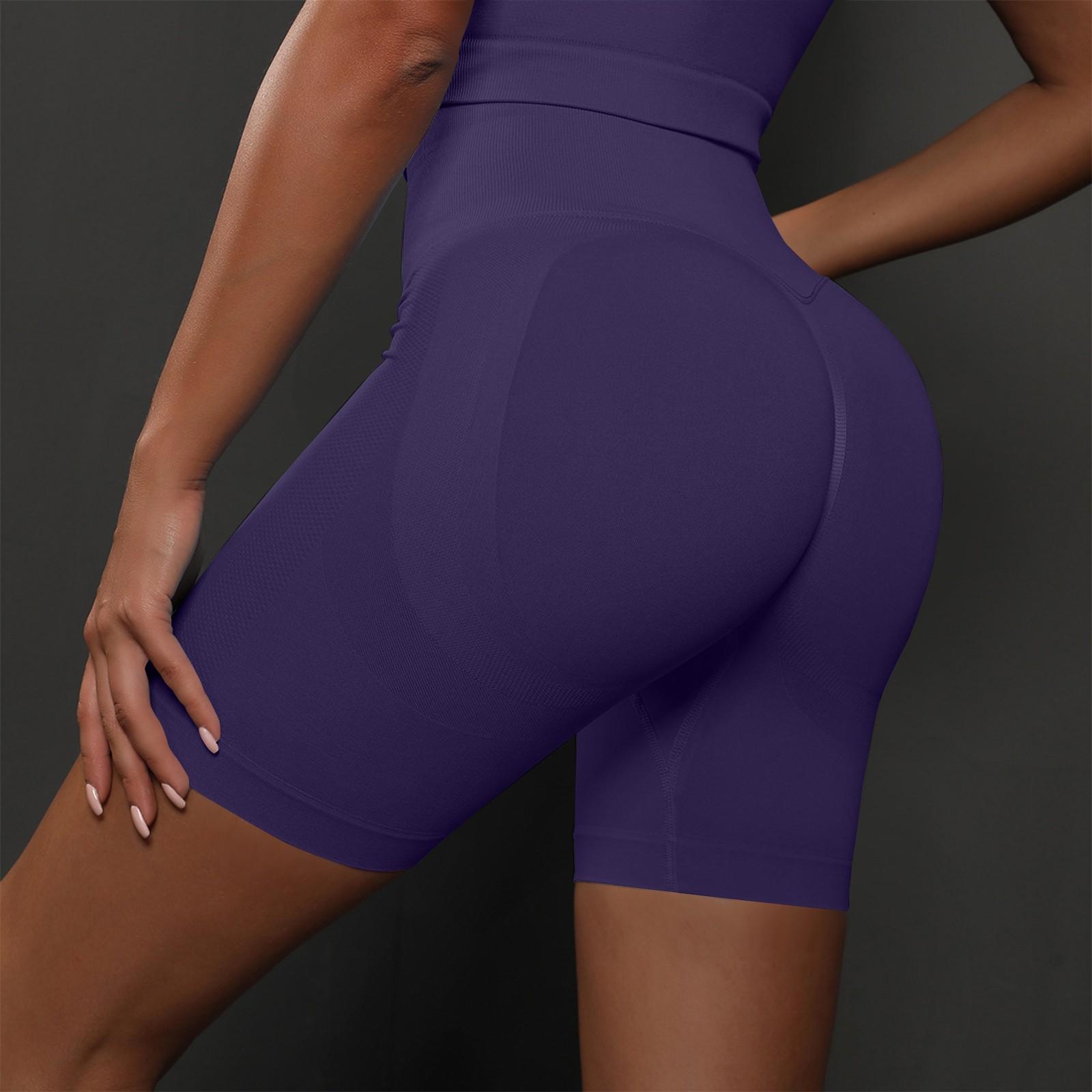 

Женские бесшовные штаны для йоги персикового цвета, шорты для фитнеса для бега, однотонные шорты, дышащие шорты M фиолетовый