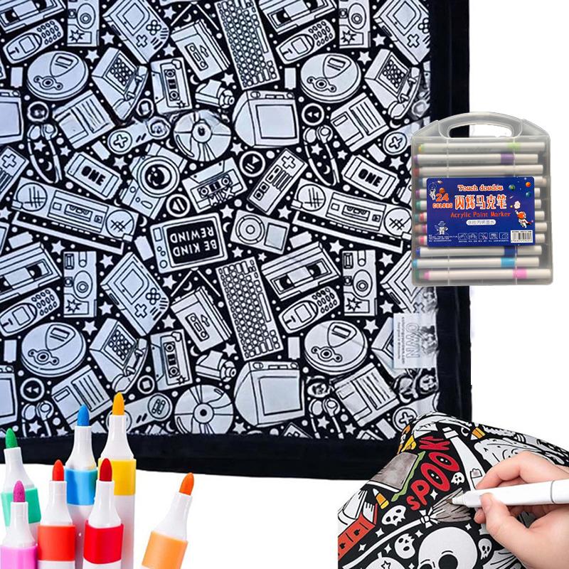 Diy Coloring Blanket With 24 Markers Color Your Own Cozy Velvet Throw Blanket For Kids Adults Creative Gift For Home Decor