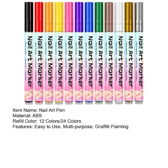 12/24Pcs Nail Art Pens Quick Nail Art Acrylic Dry 0.5MM DIY Gel Paint Markers Nail Point