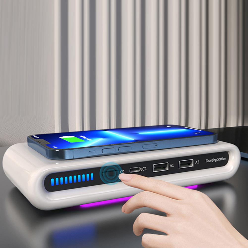 Cargador Rápido de 15W USB Tipo C Cargador de Escritorio para Teléfono con Luz LED Colorida Cargador Inalámbrico para Teléfono Magnético para iPhone Watch