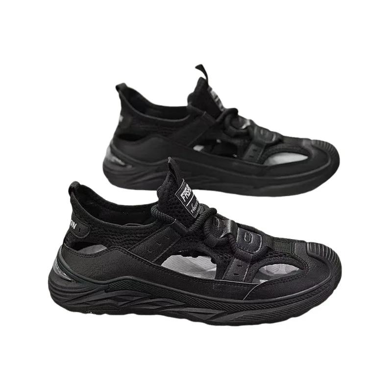 Fashion 2025 Men Rubber Shoes Sport Man Summer Sandals Leather Italian Men’s Beach Tennis  Fashion Hollow Out Lace-Up Slippers
