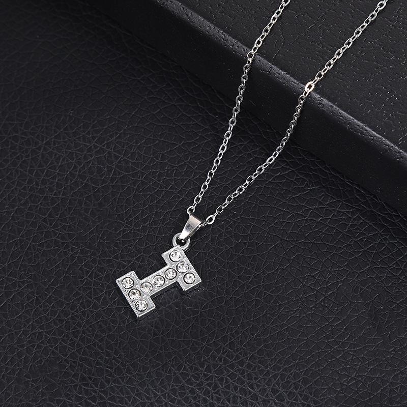 European & American Inlaid Rhinestone English Letter Choker Necklace for Women - Stainless Steel Pendant Jewelry Accessory