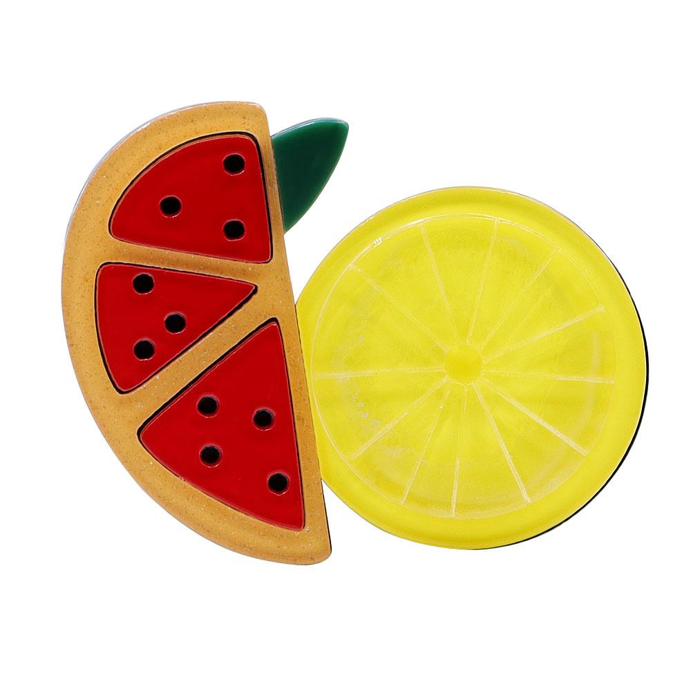 

Брошь ручной работы из акрилового листа, соединенного внахлест, в виде арбуза, лимона и других фруктов, персонализированная и универсальная жёлтый