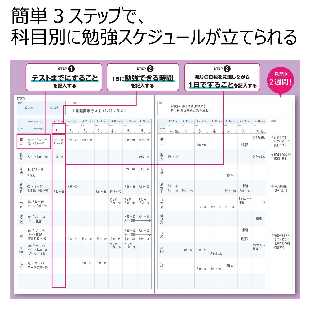 Kokuyo Campus Notebook Study Set of 2 Planner, 2-Week Ruled, A5, Purple, (No-Y82LT-VX2SET)
