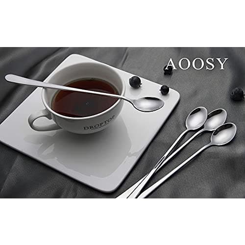 AOOSY Muddler Spoons, Set of 4, 22.7cm, Stainless Steel, for Buffet, Soda, Yogurt, Iced Coffee, Long Spoons, Mirror Finish, for Adults, Kids, and Fami