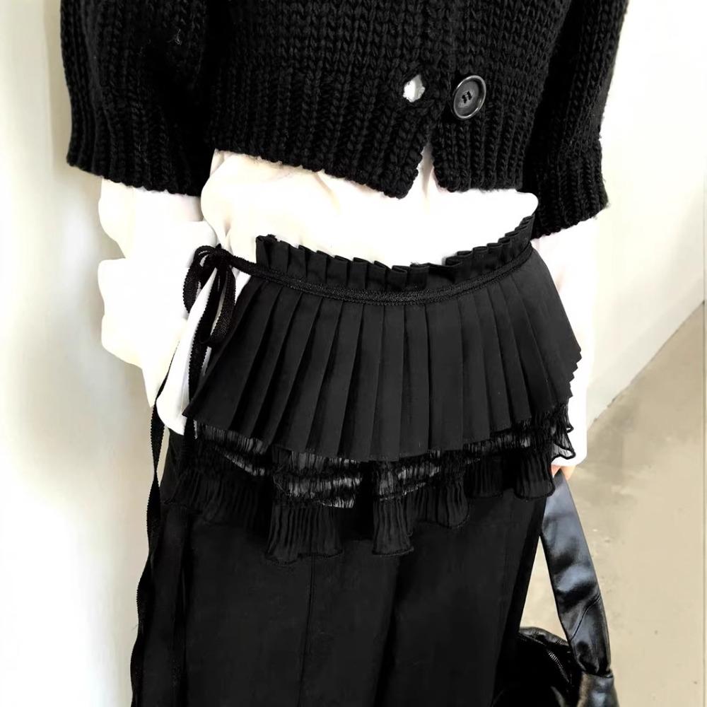 

Sweet Ruffled Edge Waistband Shirt Extender Lace Up Hip Scarf Waist Accessories Style 1-Black