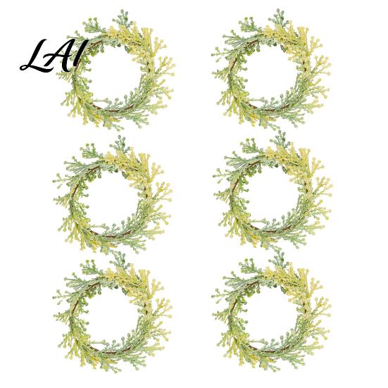 Hand-wound Flower Napkin Ring 6Pcs Rings Elastic Design Holder for Light And Thick Wedding Banquet Napkins Imitation Holly Leaf Accessory