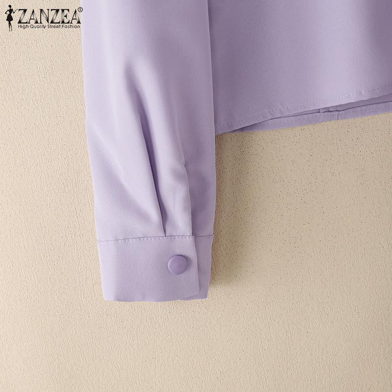 ZANZEA Women Casual Turn Down Collar Long Sleeve Plain Blouse