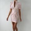 European and American Women's Clothing 2026 Summer New Elegant Celebrity Style Printing Stand-up Collar Short-sleeved Waist Pencil Dress