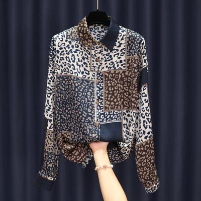 Fashion Patchwork Leopard Printed Women's Shirt Spring New Casual Streetwear Loose Lapel Long Sleeve Blouse Female Clothing