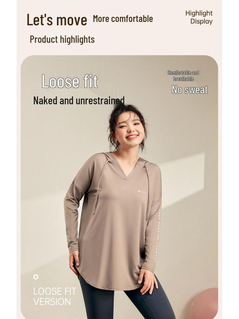 Plus Size Yoga Quick Dry Hooded Set: Slimming Long Sleeve & Pants, Loose Mid-Length Cover for Chubby Sisters