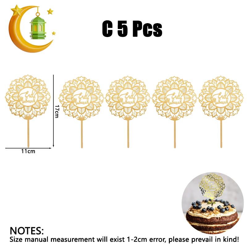 2026 Ramadan Eid Mubarak Gold Acrylic Cake Topper Set Muslim Ramadan Holiday Party Cake Decorations Party Home Decoration