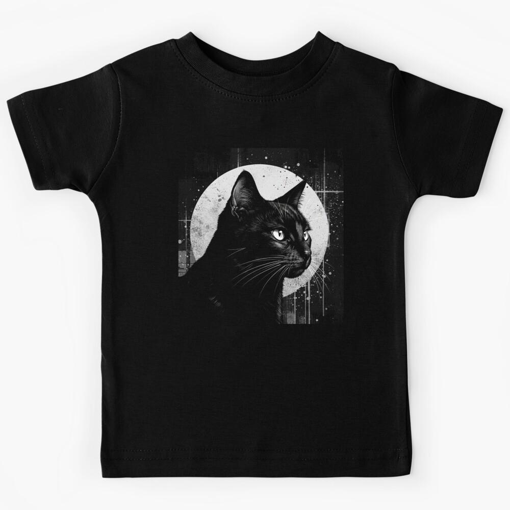 Moonlight Cat – Mystical Black Cat Art Kids T-Shirt 170