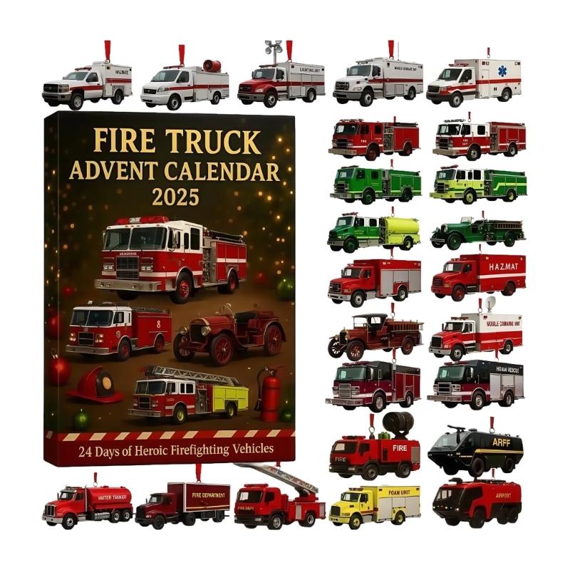

24 Days Surprise Advent Calendar Christmas Advent Calendar with 24 Acrylic Fireengine Toy Car For Festival Decoration 1