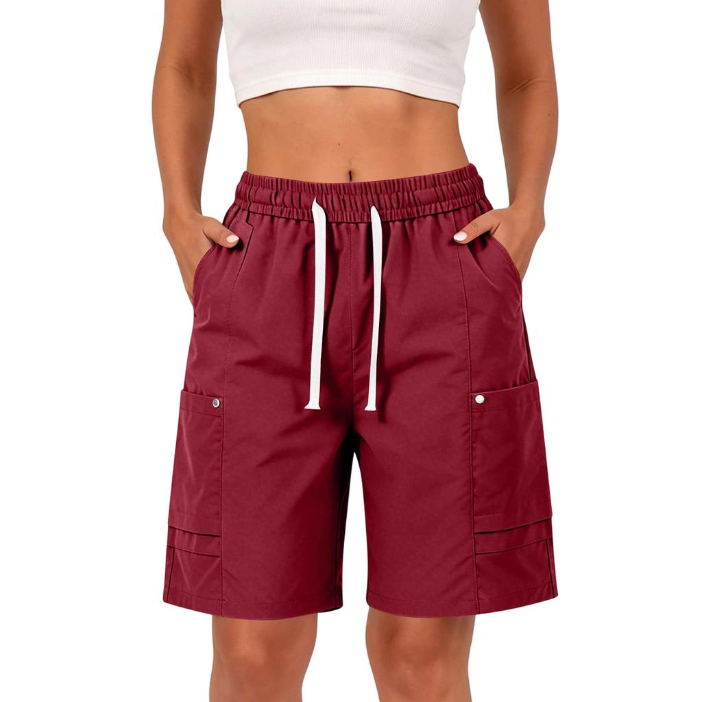 Unisex Summer Outdoor Casual Shorts Loose Fit Sportswear Five Inch Length Elastic Waistband with Drawstring and Multiple Pockets