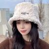 White fluffy fisherman hat children autumn and winter 2025 new velvet warm versatile plain bucket basin hat